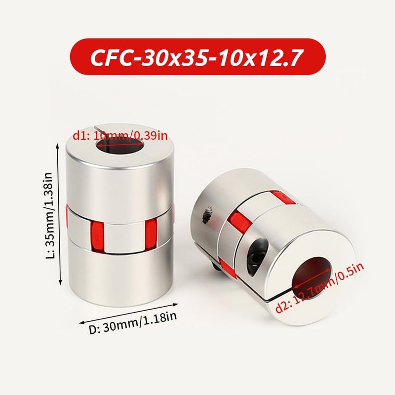 BORDSTRACT 10mm to 12.7mm Plum Flexible Shaft Coupling, Diameter 30mm Length 35mm Aluminium Motor Connector Flexible Spider Coupler for 3D Printer CNC Machine Servo Stepped Motor - Image 2